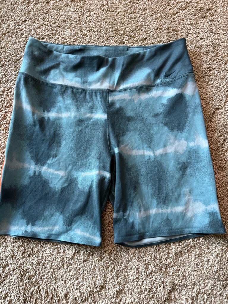 Nike Women's Teal And Light Blue Tie-Dye Bike Shorts
